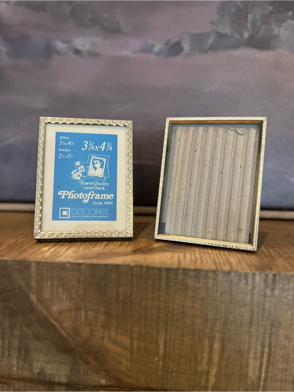 Vintage Mini Gold Brass Photo Frames Set 2 Decorel & Filigree Accent 3.25x4.25